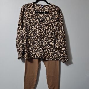 Old Navy Floral Top XL and Brown Leggings L
